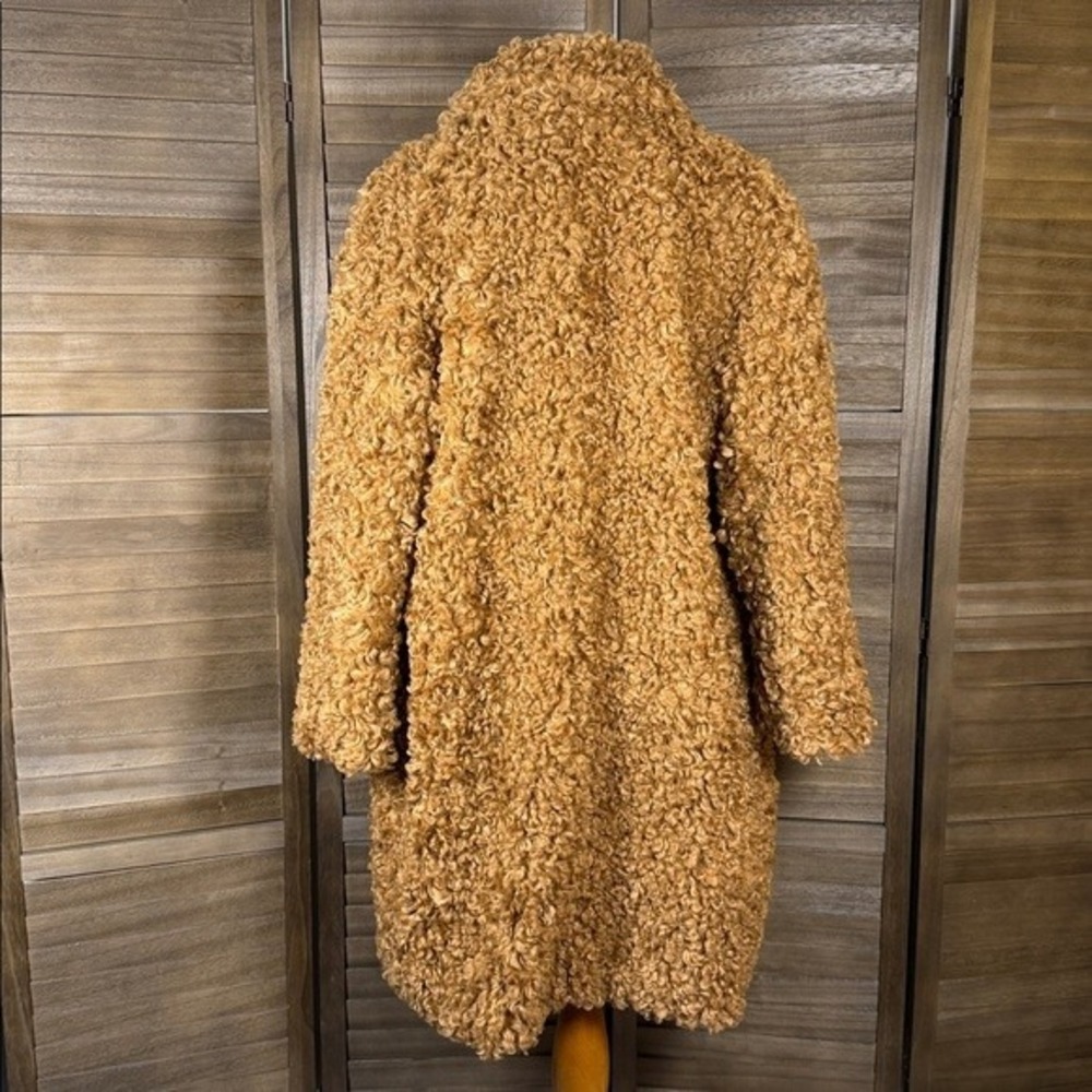 C/MEO COLLECTIVE Womens S Mustard Tan Curly Faux Fur Teddy Coat Notched Lapel - Picture 5 of 9